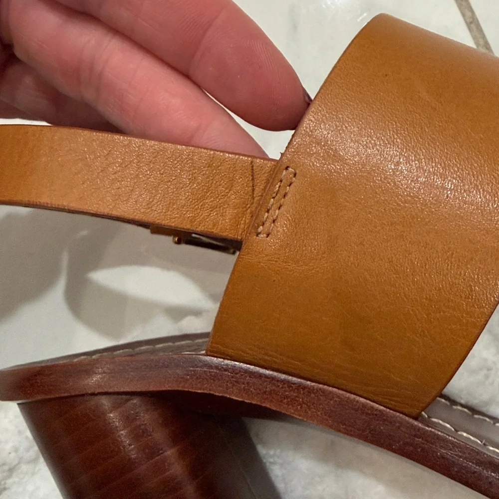 Tory Burch 5.5 Thames MONARK VACHETTA custom tan leather heeled sandals - Picture 3 of 15